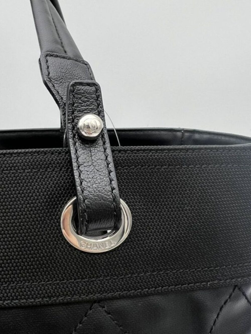 Chanel Paris Biarritz Tote MM 2-Way Nylon Leather Black Silver - Picture 5 of 15